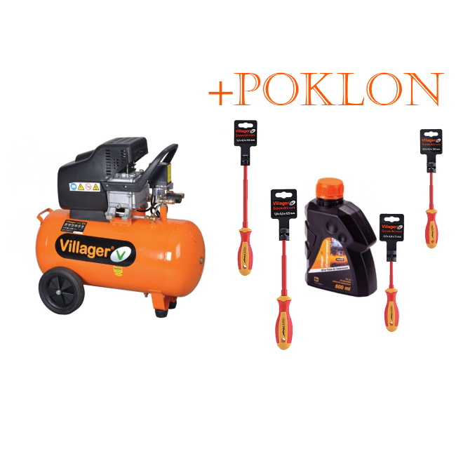Villager kompresor za vazduh VAT-50 L + POKLON ulje za vazdušne kompresore i 4x VIllager odvijač Villager kompresor za vazduh VAT-50 L + POKLON ulje za vazdušne kompresore i 4x VIllager odvijač
